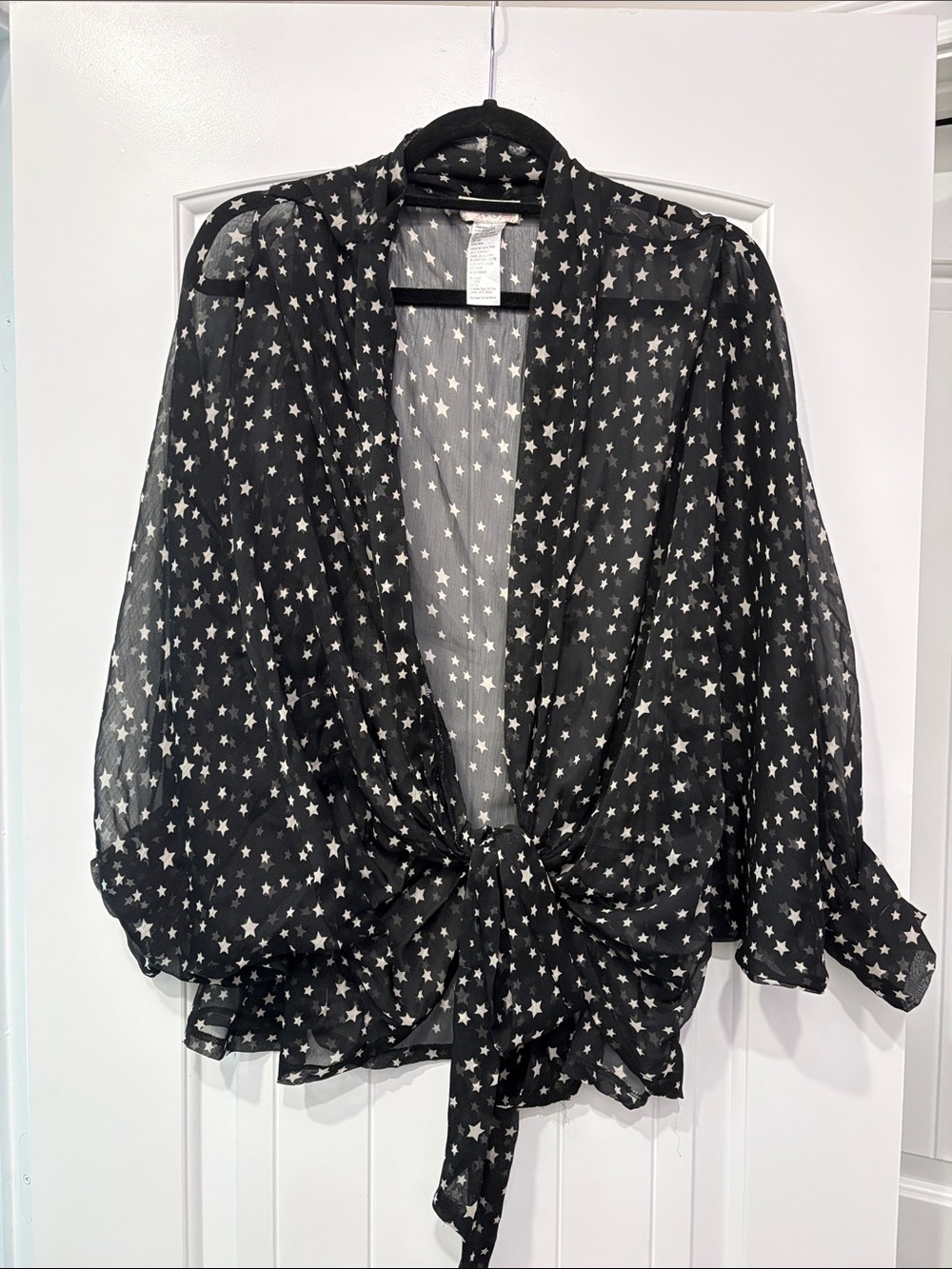 Free People Black Sheer Star Tie-Front Blouse
